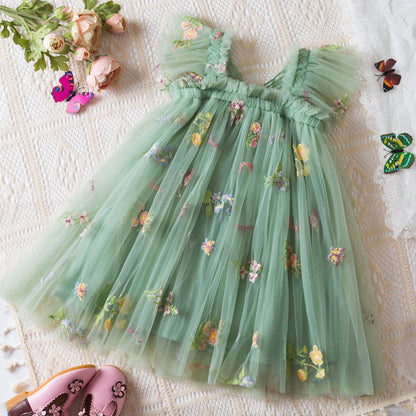 Korean Flower Embroidery Girls' Chiffon Skirt (Available)