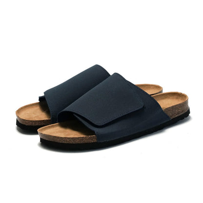 Cork Slippers Male Leather Version Platform Slippers Retro Slip-on Lazy Shoes