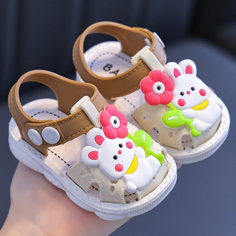 Children's Sandals Cartoon Toddler Closed Toe Hole Shoes Boys Baby Indoor Non-slip Soft Bottom