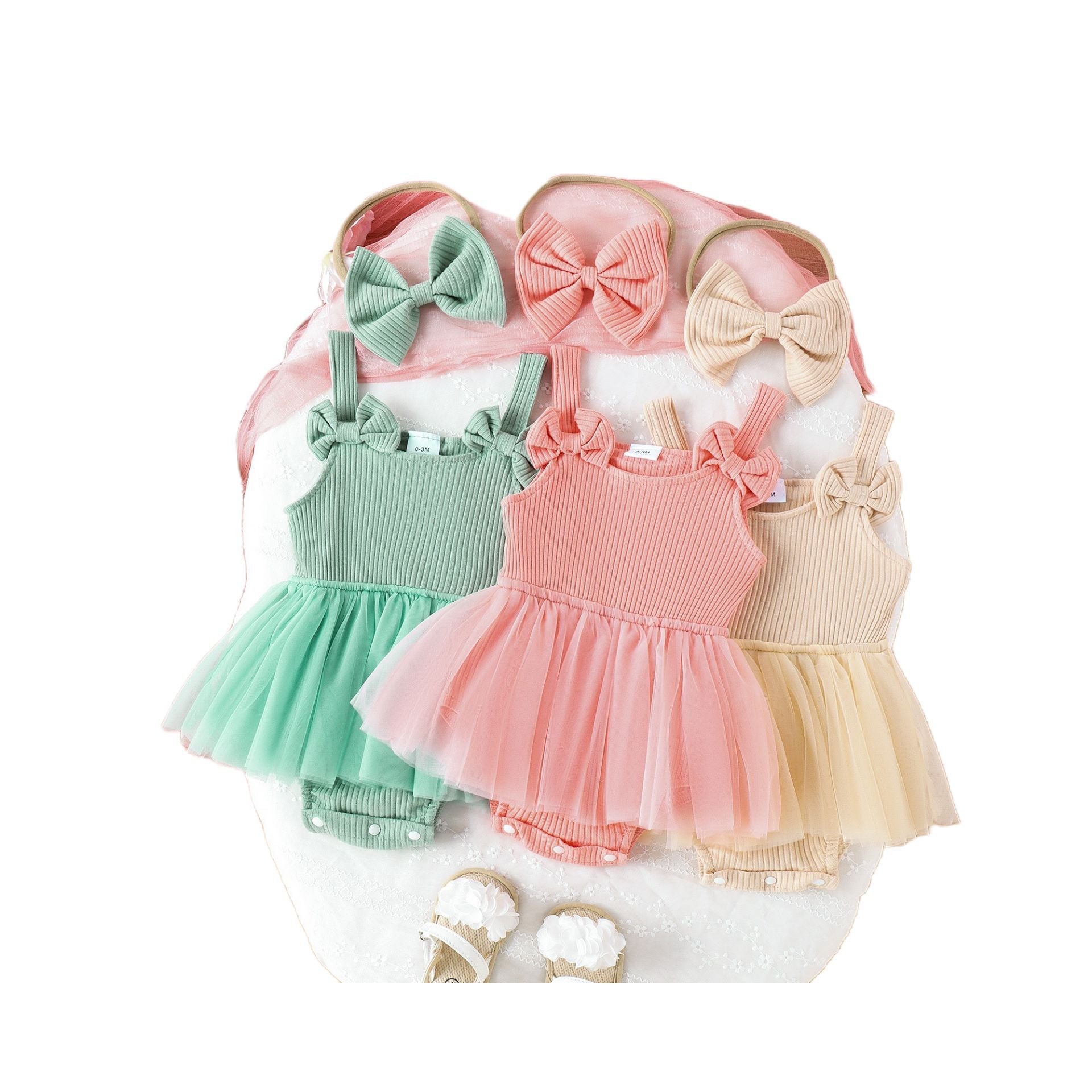 Baby Girl Cotton Romper Dress with matching bow headband