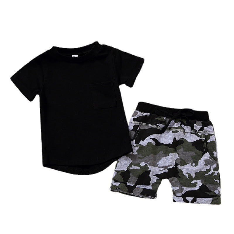 Black Camouflage Letters Pullover Boys' Suit