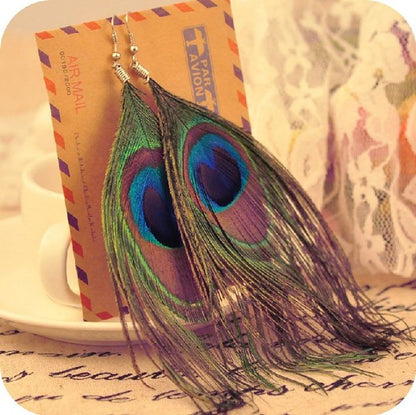 New Fashion Jewelry Earrings For Women Boho Charming Earring Simple Peacock Feather Vintage Luxury Long Dangle Earrings Cut  (Available)