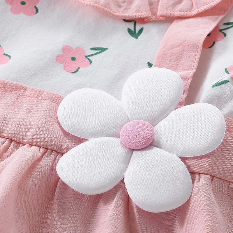 Girls' Cute Fake Two-piece All-match Short Sleeve Dress