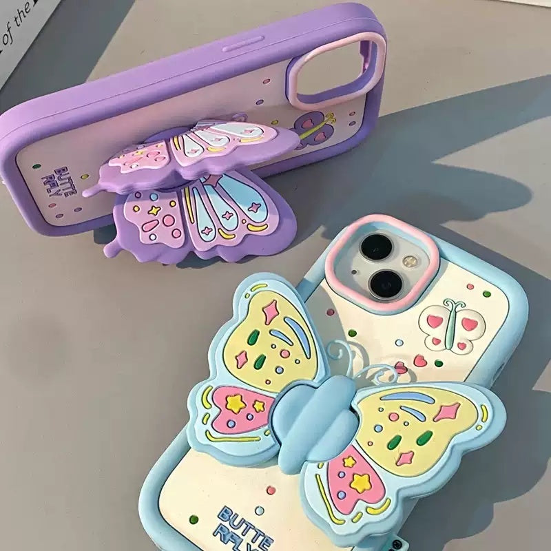 Girl Heart Butterfly Wings Folding Bracket Phone Case Drop-resistant
