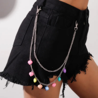 Women Cute Waist Chain Multicolor Acrylic Flower Pants Trousers Chain Punk Jewelry