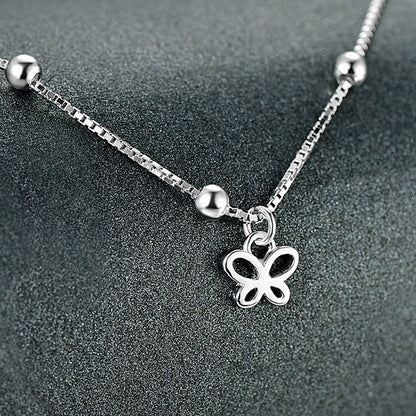 Sterling Silver Butterfly with Bell Pendant Anklet Jewelry