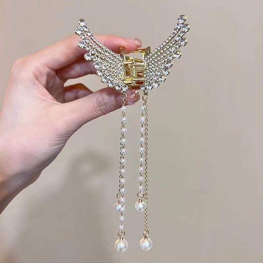 TC Custom Fashion Crystal Pearl Metal Middle Size Hair Clip Claw Hair Claws Tassel Butterfly Hair Claw