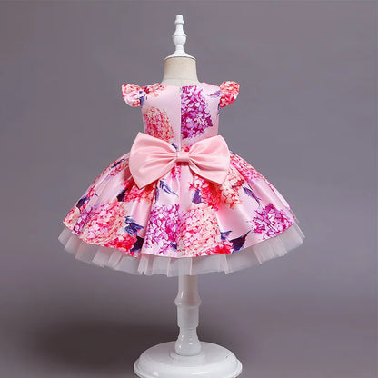 Vintage Flower Print Kids Party Dress For Girl Children Costume Princess Dresses Vestido Girls Christmas Clothes Gown 2 8 Years