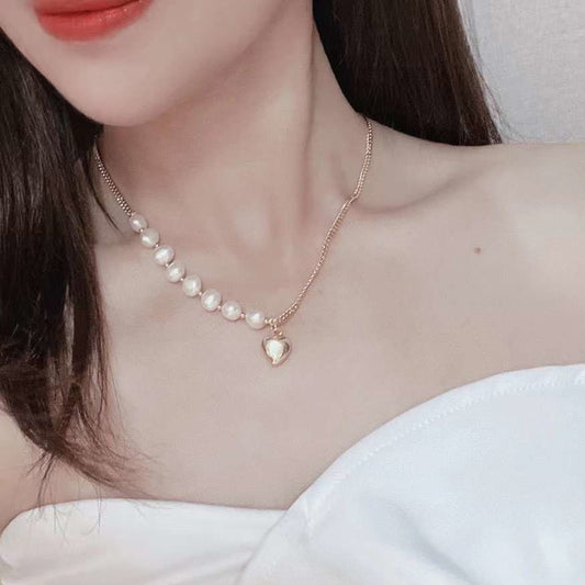 Baroque Love Collar Chain 7-8MM Natural High Quality Baroque Pearl Necklace Love Pearl Jewelry