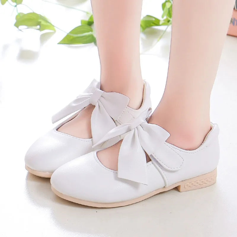 Girls Princess Shoes Shallow Bowknot Metallic Color Fashion Sweet Girl's Mary Janes Shoes Light Non-slip 26-36 Kids Ballet Flats