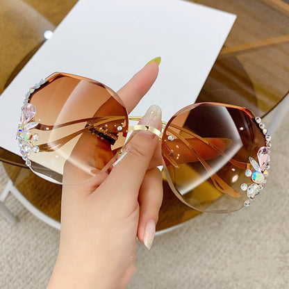 Luxury Designer Fashion Custom Sunglasses Women Shades Rimless Cutting Lens