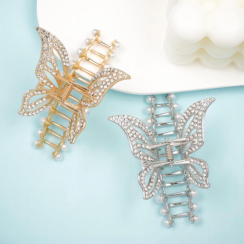 Dawn Star Spot Wholesale Butterfly Pearl Rhinestone Metal Alloy Headdress Hair Claw Clips for Women Girls