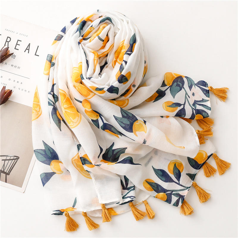 Women's viscose Scarves Ladies Floral Print Scarfs Cotton Linen Tassel shawl Long Fashion hijab