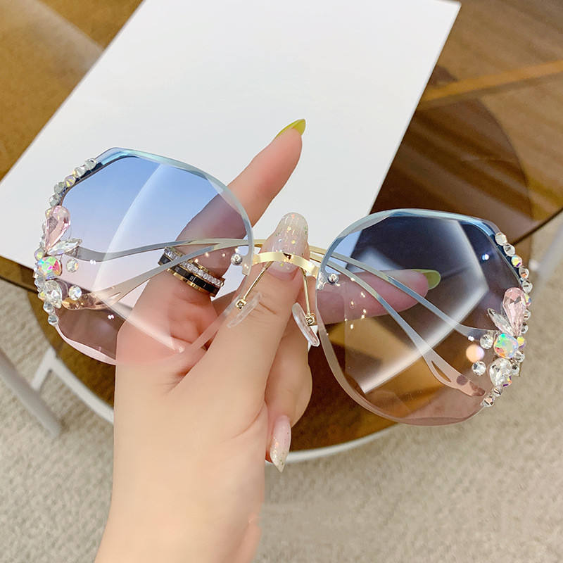 Luxury Designer Fashion Custom Sunglasses Women Shades Rimless Cutting Lens