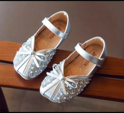 Spring Autumn New Soft Bottom Rhinestone Bow Leather Children Shoes Slip Girls Shoes for Kids Flats