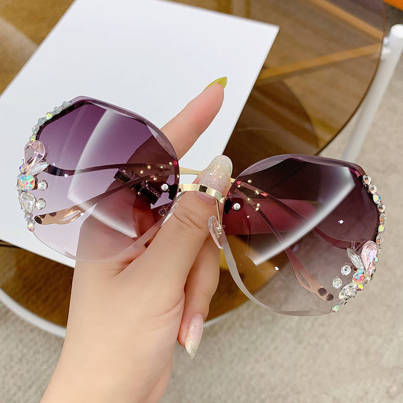 Luxury Designer Fashion Custom Sunglasses Women Shades Rimless Cutting Lens