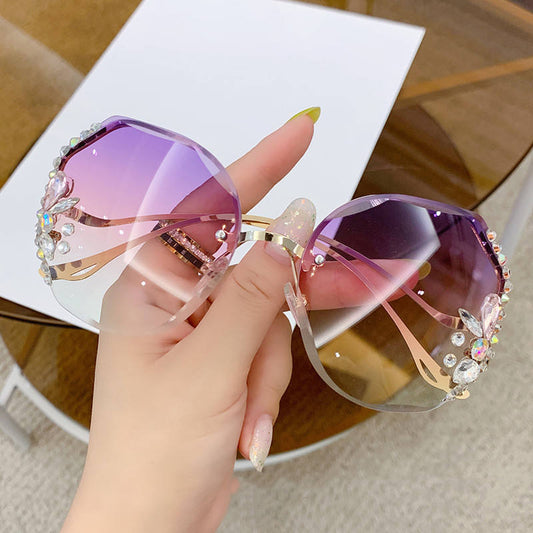 Luxury Designer Fashion Custom Sunglasses Women Shades Rimless Cutting Lens