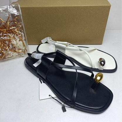 Good Quality Women's Flat Slippers Woven Belt Women's Flat Slippers Cross Strap Women's Flat Slippers