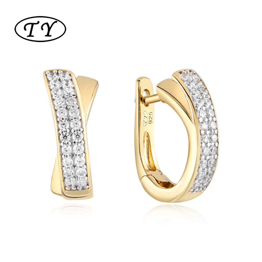 TY Jewelry Wholesale Custom Fashion Jewelry 14k gold plated earrings Diamond Zirconia Exquisite Wedding Bridal Earring For Women