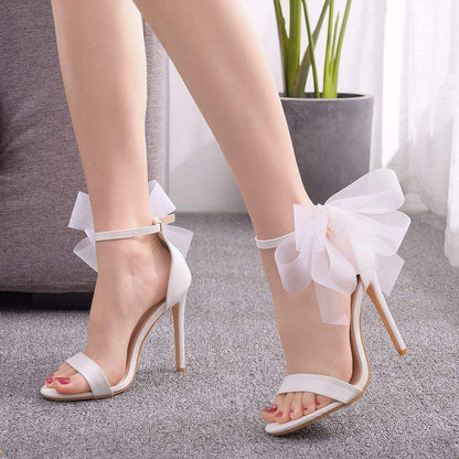 High Heel Bowknot Ankle Strap Party Bridal Shoes Heels Sandals Ladies White Shoes For Wedding