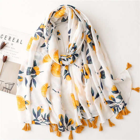 Women's viscose Scarves Ladies Floral Print Scarfs Cotton Linen Tassel shawl Long Fashion hijab