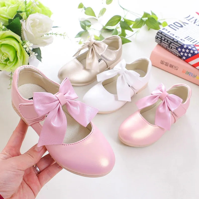 Girls Princess Shoes Shallow Bowknot Metallic Color Fashion Sweet Girl's Mary Janes Shoes Light Non-slip 26-36 Kids Ballet Flats