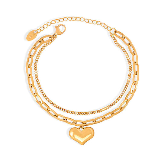 Fashion Stainless Steel Beaded Bracelets with Gold Plating Charms Love Pendant Bracelet for Women