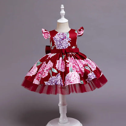 Vintage Flower Print Kids Party Dress For Girl Children Costume Princess Dresses Vestido Girls Christmas Clothes Gown 2 8 Years