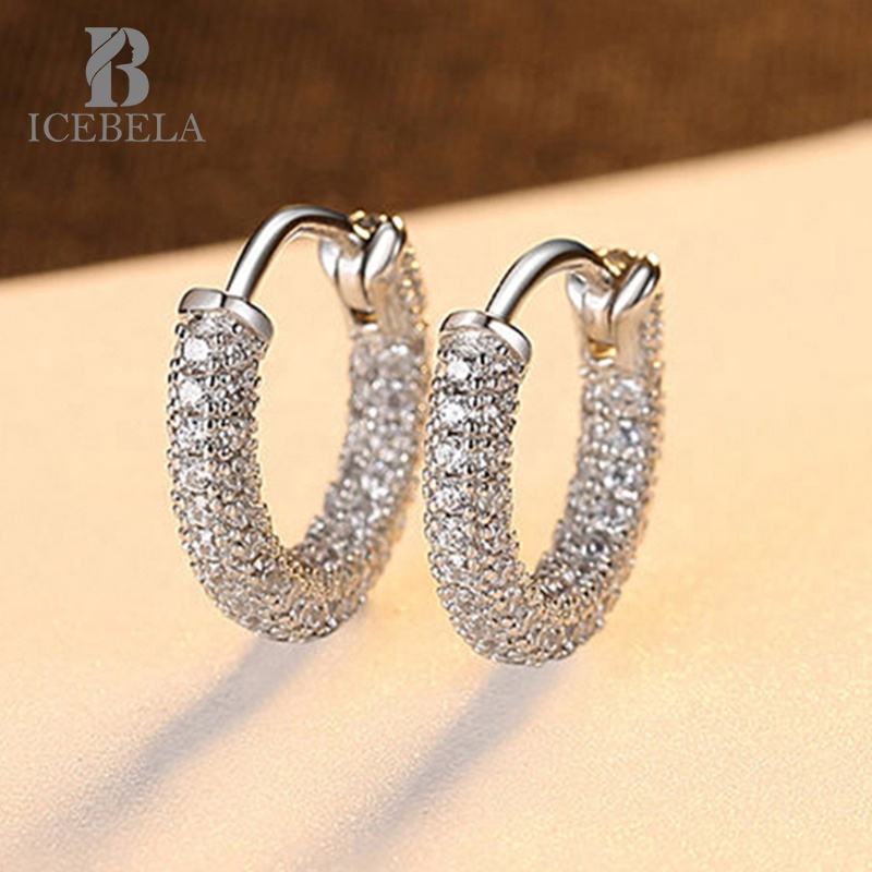 Ear Clip Korean Style Light Luxury S925 Sterling Silver Earring Zircon Inlaid Hoop Earrings For Girls