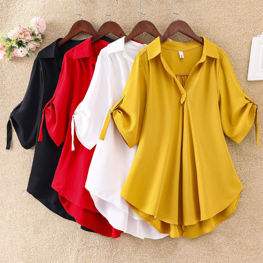 Fashion Casual Chiffon Blouse Long Style Plus Size Tops For Women