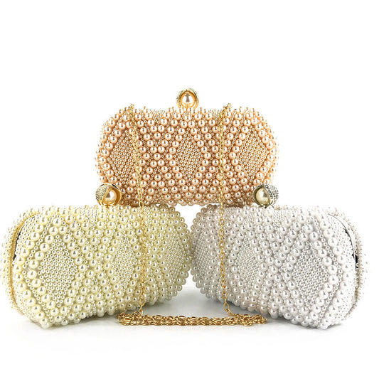 Handmade Luxury Pearl Clutch bags Women Purse Diamond Chain white Evening Bags for Party Wedding