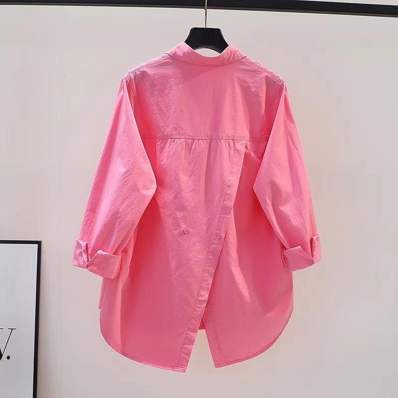 Rose Pink Trendy Loose Lapel Long-sleeved All-match Cardigan Shirt Women Blouse