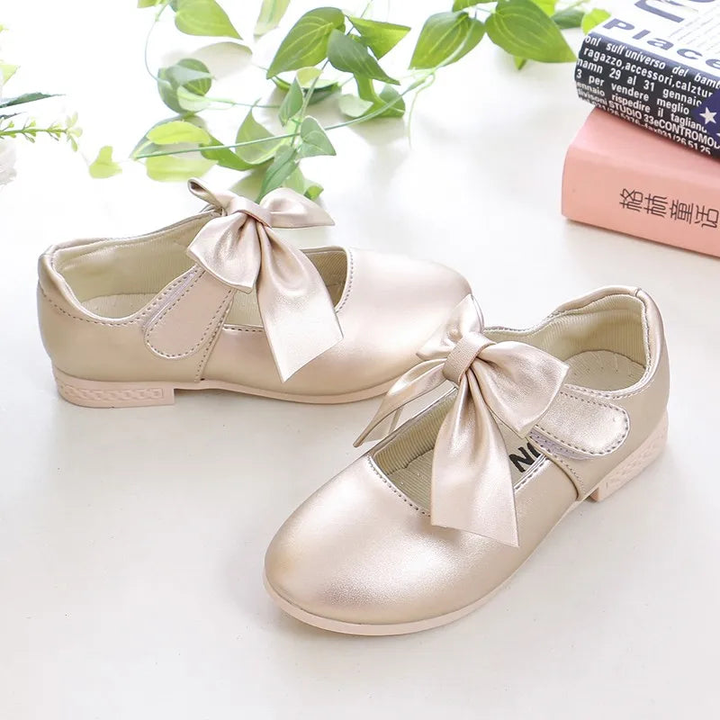 Girls Princess Shoes Shallow Bowknot Metallic Color Fashion Sweet Girl's Mary Janes Shoes Light Non-slip 26-36 Kids Ballet Flats