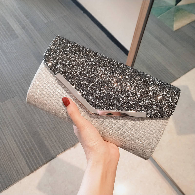 New Pu Leather Evening Sequins Clutch Party Dinner Dress Shoulder For Mobile Phone Purse