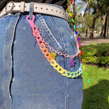 Women Cute Waist Chain Multicolor Acrylic Flower Pants Trousers Chain Punk Jewelry
