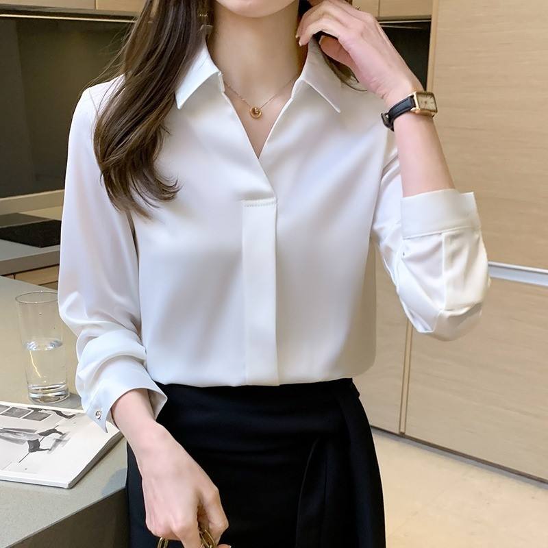 Hot Spring Autumn Solid Long Sleeve Chiffon Blouse Shirt Turn Down Collar Office Blouse