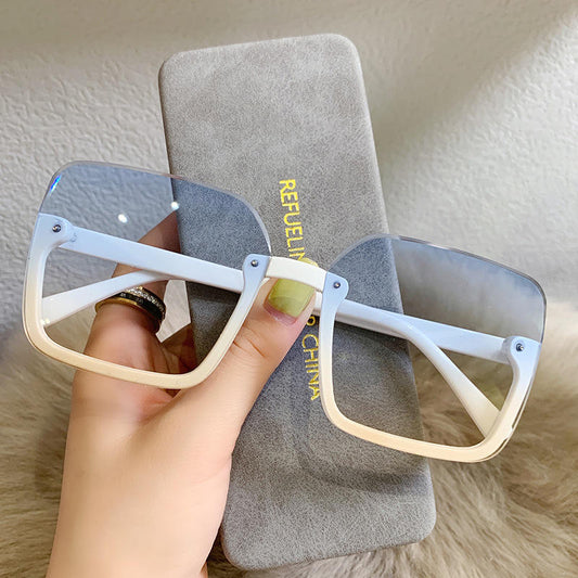 Hot Selling High End Korean Big Woman Tops Fashionable Sun Glasses Half Frame Ladies Stylish Square Oversized Sunglasses