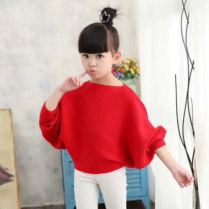Spring Autumn Baby Toddler Teenage Children's Clothing Girls Pullover Sweater Long Batwing Sleeve Kids Knit Sweaters Tops   (Available)
