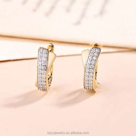 TY Jewelry Wholesale Custom Fashion Jewelry 14k gold plated earrings Diamond Zirconia Exquisite Wedding Bridal Earring For Women