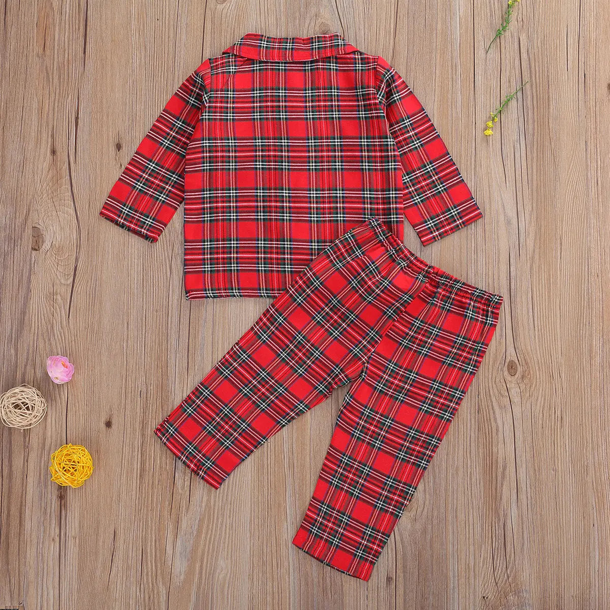 Girls Boys Plaid Homewear Set Long Sleeve Single Breasted Lapel Shirt Elastic Waist Long Pants Kids Autumn Pajamas Outfits