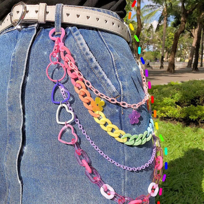 Women Cute Waist Chain Multicolor Acrylic Flower Pants Trousers Chain Punk Jewelry
