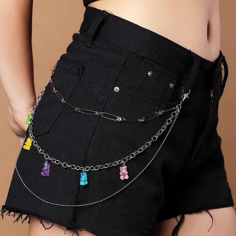 Women Cute Waist Chain Multicolor Acrylic Flower Pants Trousers Chain Punk Jewelry