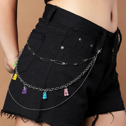 Women Cute Waist Chain Multicolor Acrylic Flower Pants Trousers Chain Punk Jewelry