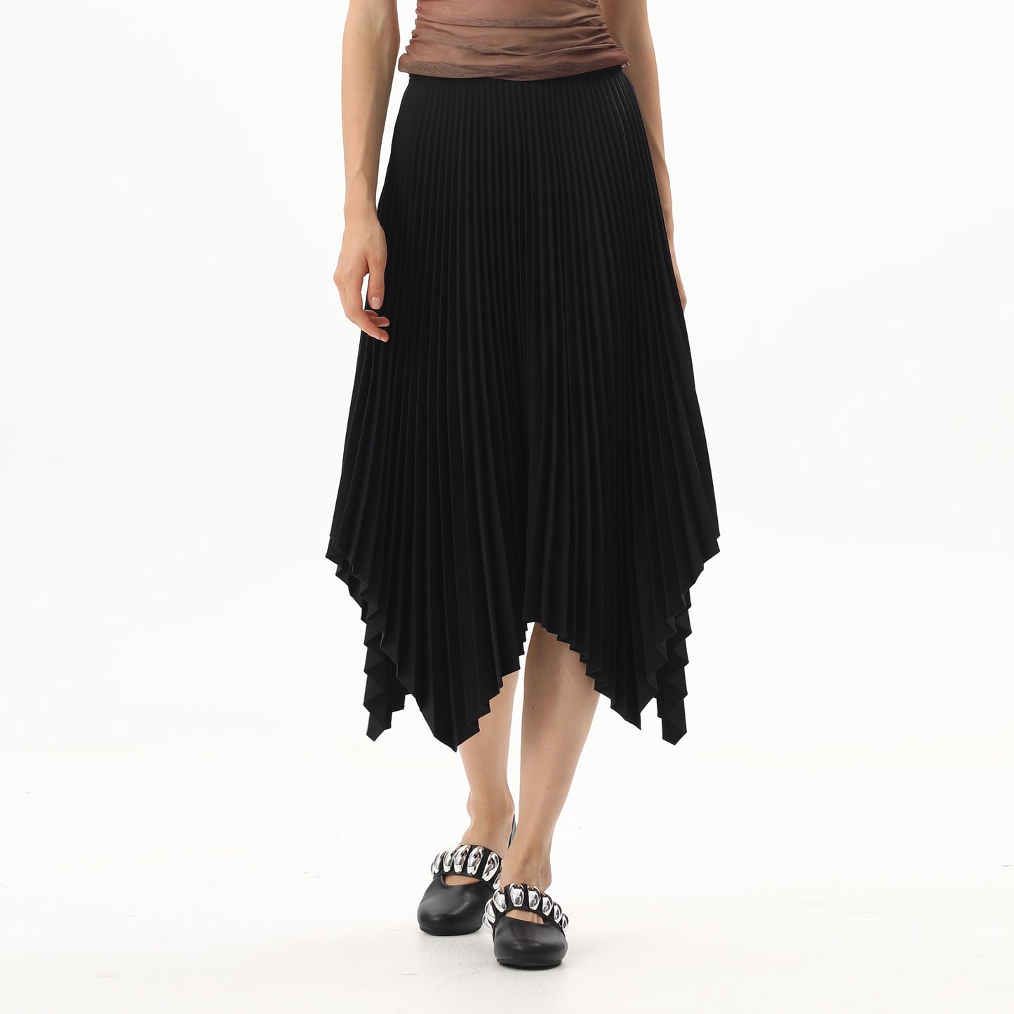 Women Crepe Chiffon Polyester Fabric Elegant Maxi Casual Pleated Long Skirts