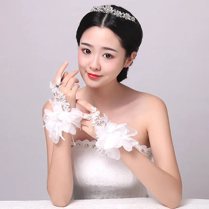 Girl Gloves Fingerless Wedding Gloves Lace Beaded Short Design Gloves For Bridal Wedding Accessories