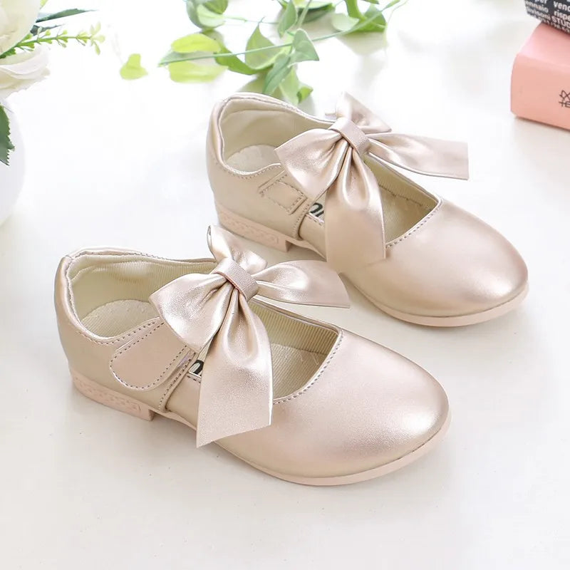 Girls Princess Shoes Shallow Bowknot Metallic Color Fashion Sweet Girl's Mary Janes Shoes Light Non-slip 26-36 Kids Ballet Flats
