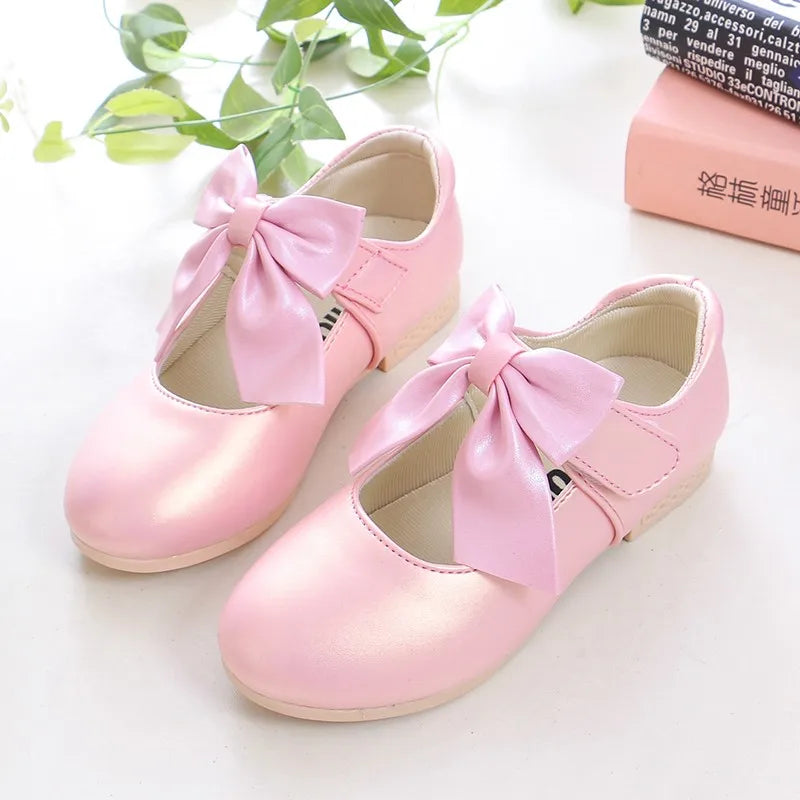 Girls Princess Shoes Shallow Bowknot Metallic Color Fashion Sweet Girl's Mary Janes Shoes Light Non-slip 26-36 Kids Ballet Flats