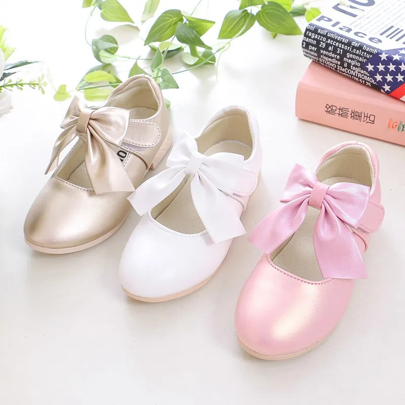 Girls Princess Shoes Shallow Bowknot Metallic Color Fashion Sweet Girl's Mary Janes Shoes Light Non-slip 26-36 Kids Ballet Flats