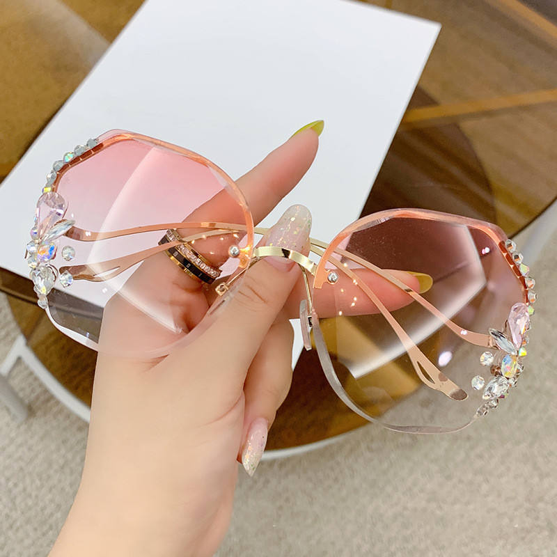 Luxury Designer Fashion Custom Sunglasses Women Shades Rimless Cutting Lens