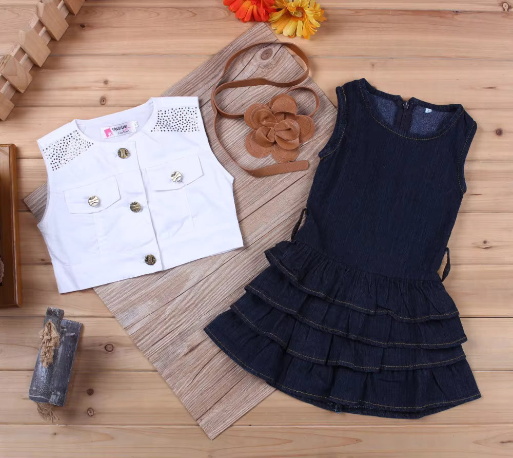 SUMMER KOREA FASHION KIDS GIRLS HOT SALE JEANS LAYERED DRESSES